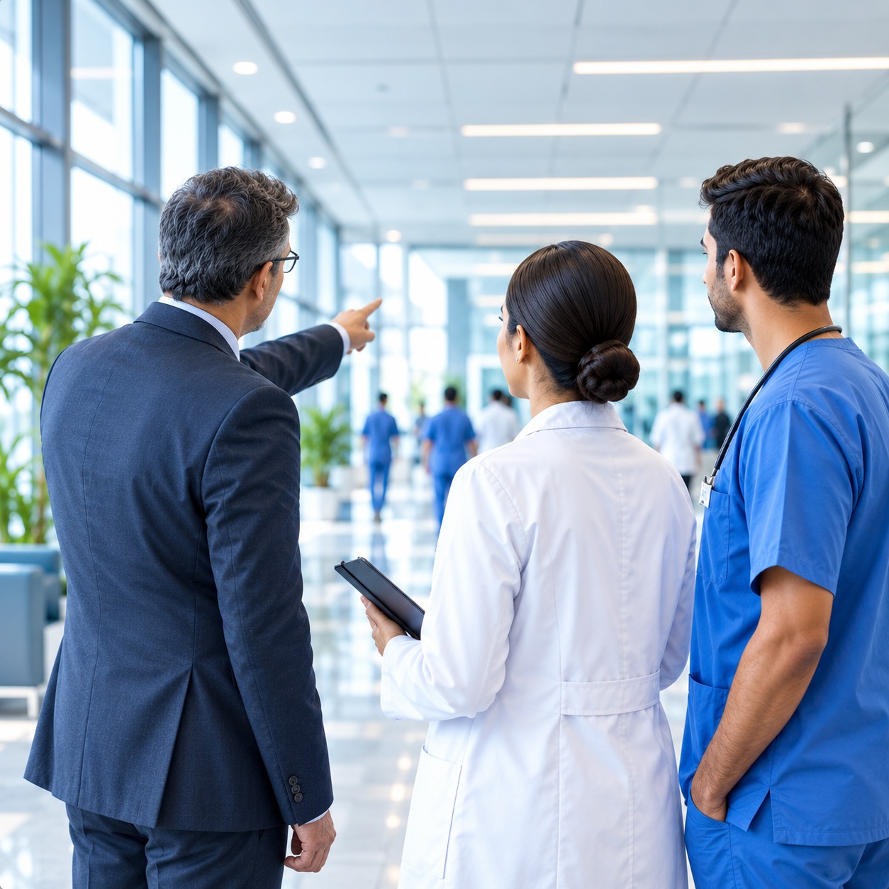 Healthcare professionals coordinating hospital operations